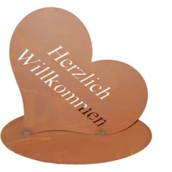 Ferrum Art Design Herz Auf Platte "Herzlich Willkommen" Rostbraun