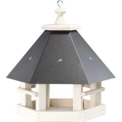 Vogelhaus Metalldach Grau Kiefernholz Natur