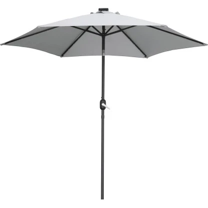 Sonnenschirm Wando Ø 270 Cm Grau Mit Kurbel Und LED-Beleuchtung 3 Sonnenschirm Wando Ø 270 Cm Grau Mit Kurbel Und LED-Beleuchtung