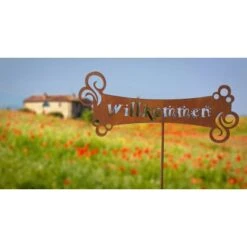 Ferrum Art Design Gartenstecker Fröhliches Willkommen 122 Cm Edelrost