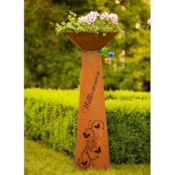 Ferrum Art Design Deko-Skulptur Säule Trapez Lilie Willkommen Gr. II 96,5 Cm