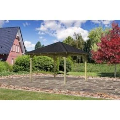 Karibu Pavillon Bever 3 Set Kdi Mit Schindeln Schwarz 314 Cm X 314 Cm X 303 Cm