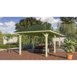Karibu Pavillon Varberg 2 Set Kdi Mit Schindeln Grün 517,5 Cm X 264,5 Cm X290 Cm