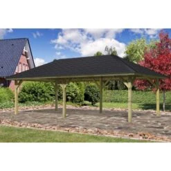 Karibu Pavillon Hedemark 2 Set Kdi Mit Schindeln Schwarz 359 Cm X 706 Cm X315 Cm