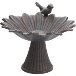 Vogeltränke In Gänseblümchen-Form Mit Vogel Aus Gusseisen In Dunkelbraun 18,5 Cm