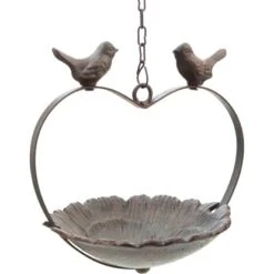 Vogeltränke Zum Hängen Mit 2 Vögeln Aus Gusseisen In Dunkelbraun 35 Cm
