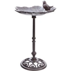 Vogeltränke Vogel Auf Blatt Mit Standfuß Aus Gusseisen In Dunkelbraun 36 Cm