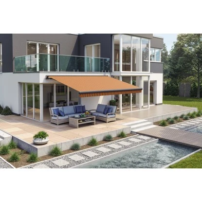 Wismar Teilhülsenmarkise Anthrazit M. Kurbelbed. 250 X 150 Cm Stoff Orange-Braun 5 Wismar Teilhülsenmarkise Anthrazit M. Kurbelbed. 250 X 150 Cm Stoff Orange-Braun – Bild 3